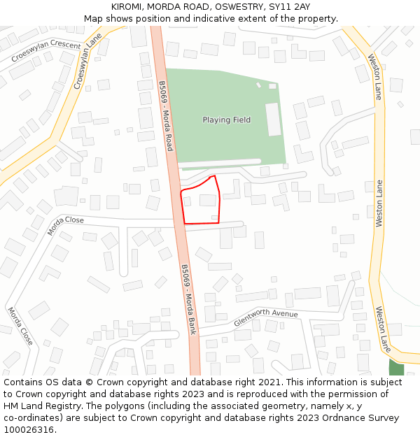 KIROMI, MORDA ROAD, OSWESTRY, SY11 2AY: Location map and indicative extent of plot