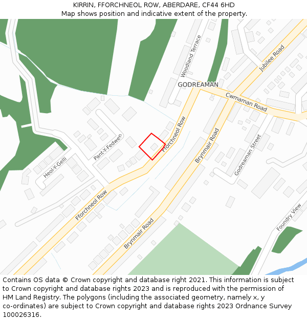 KIRRIN, FFORCHNEOL ROW, ABERDARE, CF44 6HD: Location map and indicative extent of plot