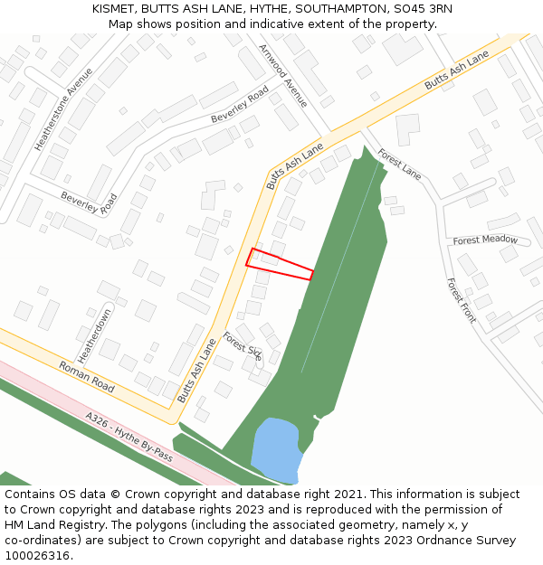 KISMET, BUTTS ASH LANE, HYTHE, SOUTHAMPTON, SO45 3RN: Location map and indicative extent of plot