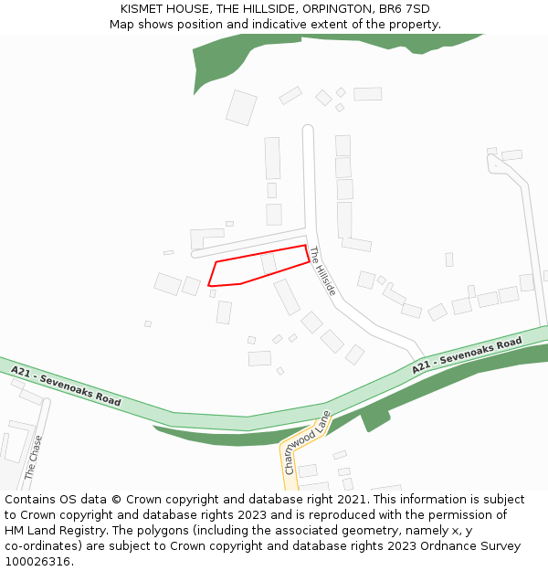 KISMET HOUSE, THE HILLSIDE, ORPINGTON, BR6 7SD: Location map and indicative extent of plot