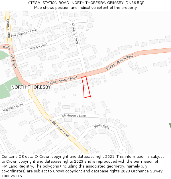 KITEGA, STATION ROAD, NORTH THORESBY, GRIMSBY, DN36 5QP: Location map and indicative extent of plot