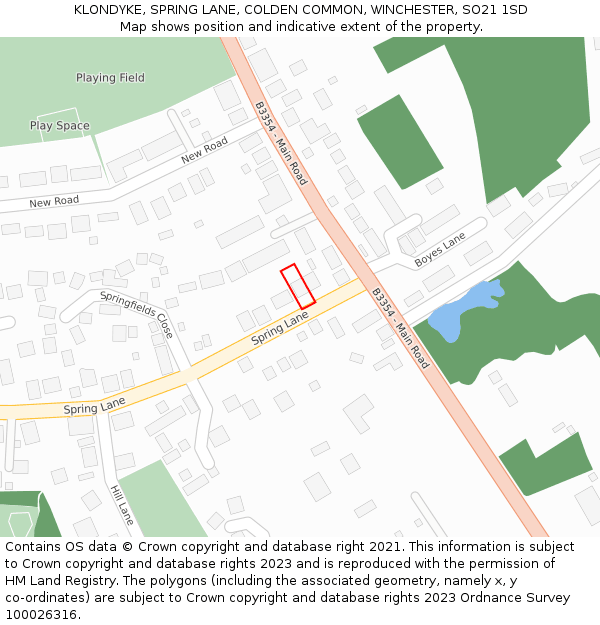 KLONDYKE, SPRING LANE, COLDEN COMMON, WINCHESTER, SO21 1SD: Location map and indicative extent of plot