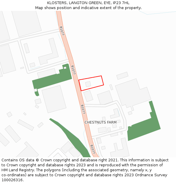 KLOSTERS, LANGTON GREEN, EYE, IP23 7HL: Location map and indicative extent of plot