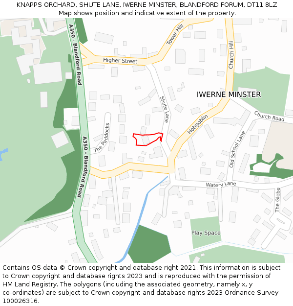 KNAPPS ORCHARD, SHUTE LANE, IWERNE MINSTER, BLANDFORD FORUM, DT11 8LZ: Location map and indicative extent of plot