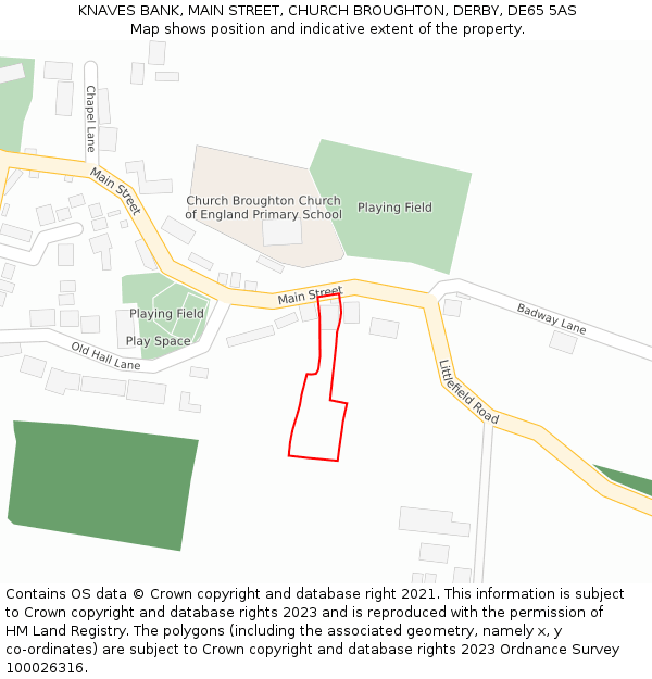 KNAVES BANK, MAIN STREET, CHURCH BROUGHTON, DERBY, DE65 5AS: Location map and indicative extent of plot