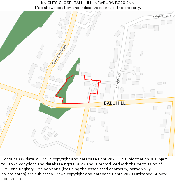 KNIGHTS CLOSE, BALL HILL, NEWBURY, RG20 0NN: Location map and indicative extent of plot