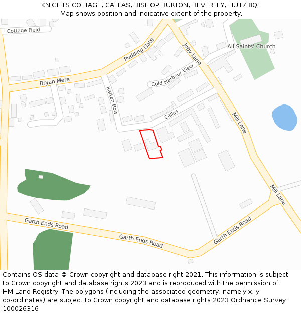 KNIGHTS COTTAGE, CALLAS, BISHOP BURTON, BEVERLEY, HU17 8QL: Location map and indicative extent of plot