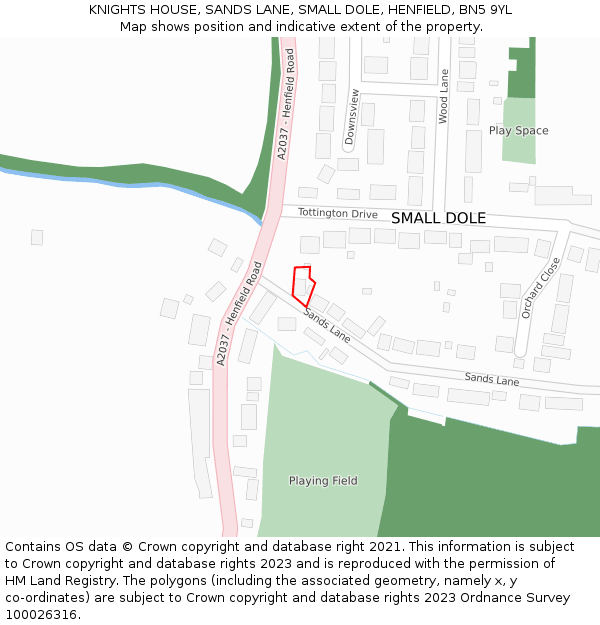KNIGHTS HOUSE, SANDS LANE, SMALL DOLE, HENFIELD, BN5 9YL: Location map and indicative extent of plot