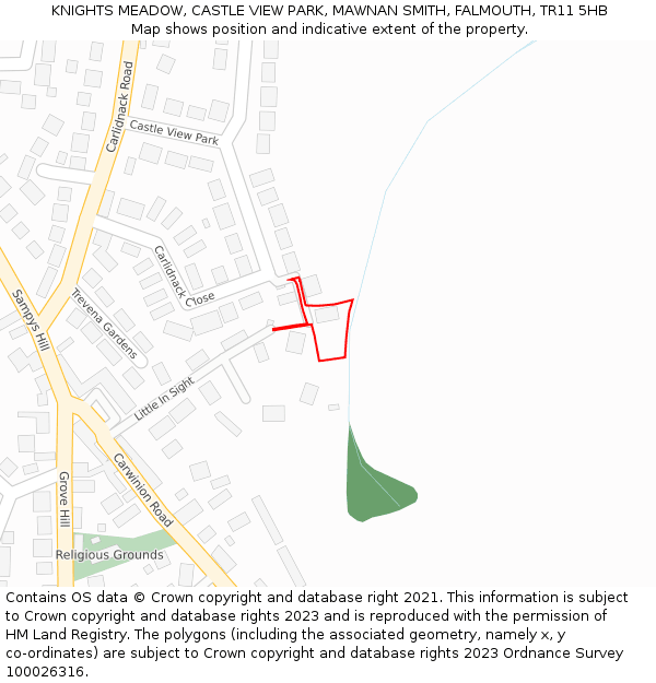 KNIGHTS MEADOW, CASTLE VIEW PARK, MAWNAN SMITH, FALMOUTH, TR11 5HB: Location map and indicative extent of plot