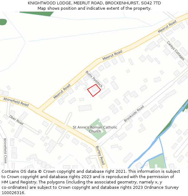 KNIGHTWOOD LODGE, MEERUT ROAD, BROCKENHURST, SO42 7TD: Location map and indicative extent of plot