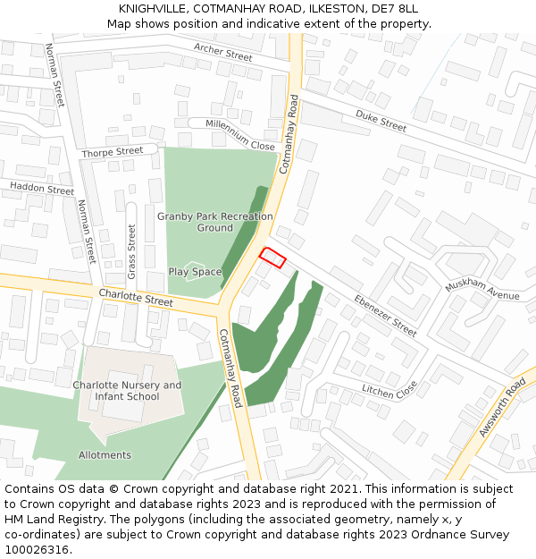 KNIGHVILLE, COTMANHAY ROAD, ILKESTON, DE7 8LL: Location map and indicative extent of plot