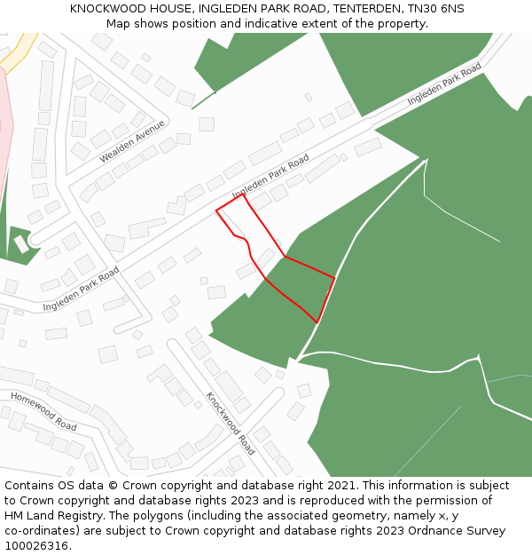 KNOCKWOOD HOUSE, INGLEDEN PARK ROAD, TENTERDEN, TN30 6NS: Location map and indicative extent of plot