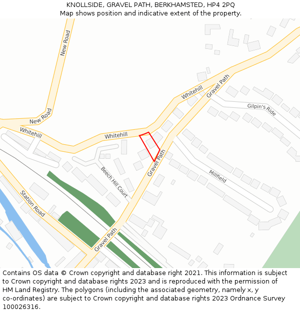 KNOLLSIDE, GRAVEL PATH, BERKHAMSTED, HP4 2PQ: Location map and indicative extent of plot