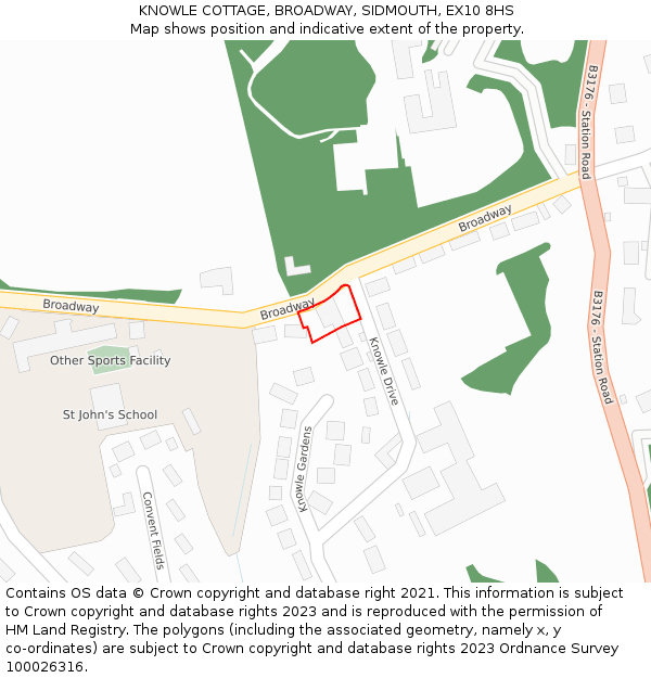 KNOWLE COTTAGE, BROADWAY, SIDMOUTH, EX10 8HS: Location map and indicative extent of plot