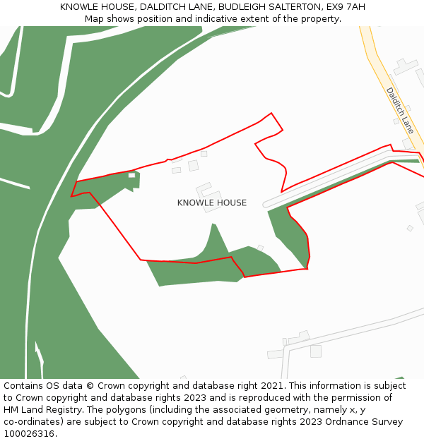 KNOWLE HOUSE, DALDITCH LANE, BUDLEIGH SALTERTON, EX9 7AH: Location map and indicative extent of plot