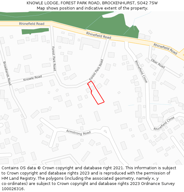 KNOWLE LODGE, FOREST PARK ROAD, BROCKENHURST, SO42 7SW: Location map and indicative extent of plot