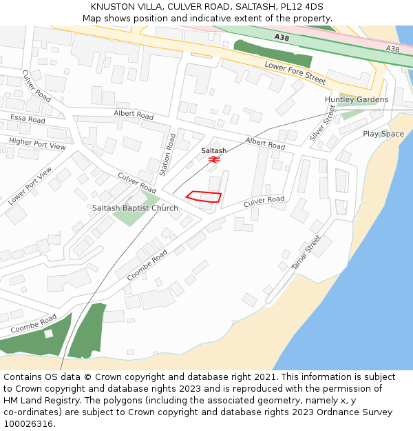 KNUSTON VILLA, CULVER ROAD, SALTASH, PL12 4DS: Location map and indicative extent of plot