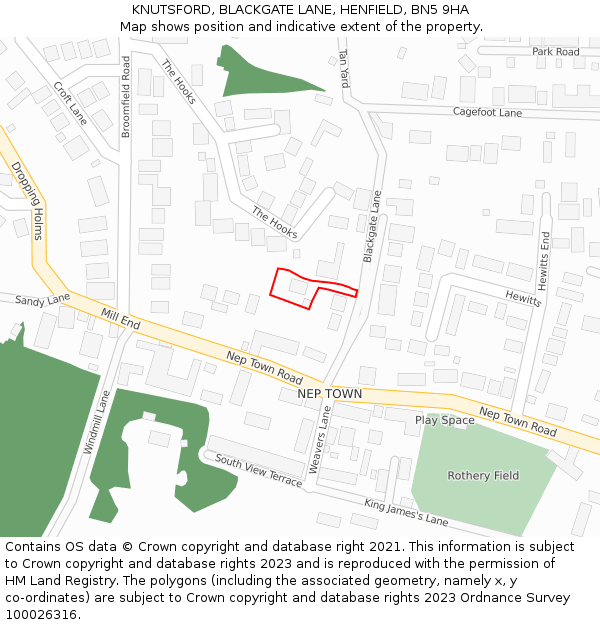 KNUTSFORD, BLACKGATE LANE, HENFIELD, BN5 9HA: Location map and indicative extent of plot
