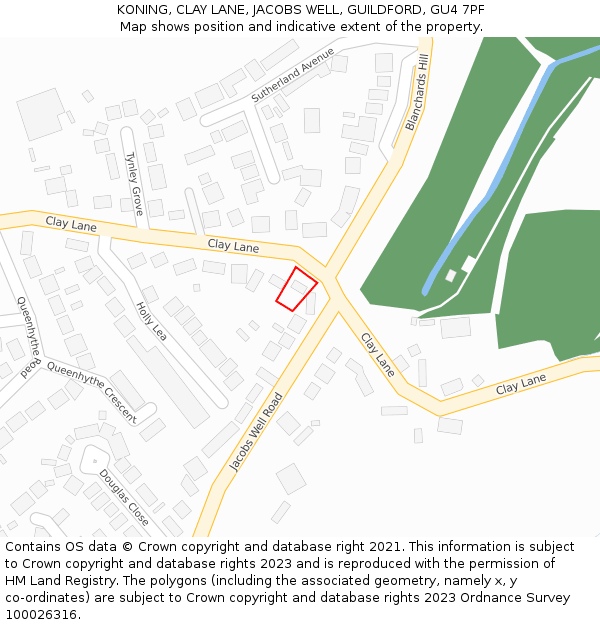 KONING, CLAY LANE, JACOBS WELL, GUILDFORD, GU4 7PF: Location map and indicative extent of plot