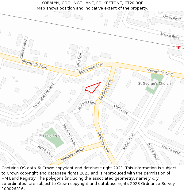 KORALYN, COOLINGE LANE, FOLKESTONE, CT20 3QE: Location map and indicative extent of plot