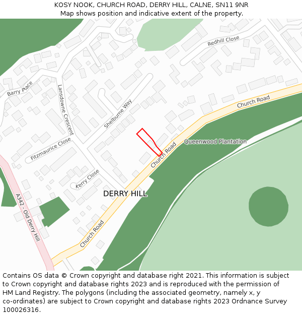 KOSY NOOK, CHURCH ROAD, DERRY HILL, CALNE, SN11 9NR: Location map and indicative extent of plot