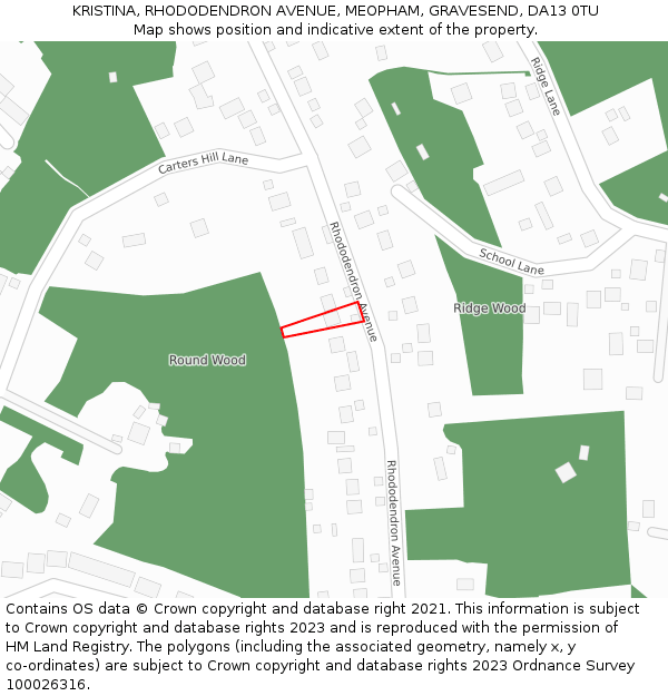 KRISTINA, RHODODENDRON AVENUE, MEOPHAM, GRAVESEND, DA13 0TU: Location map and indicative extent of plot