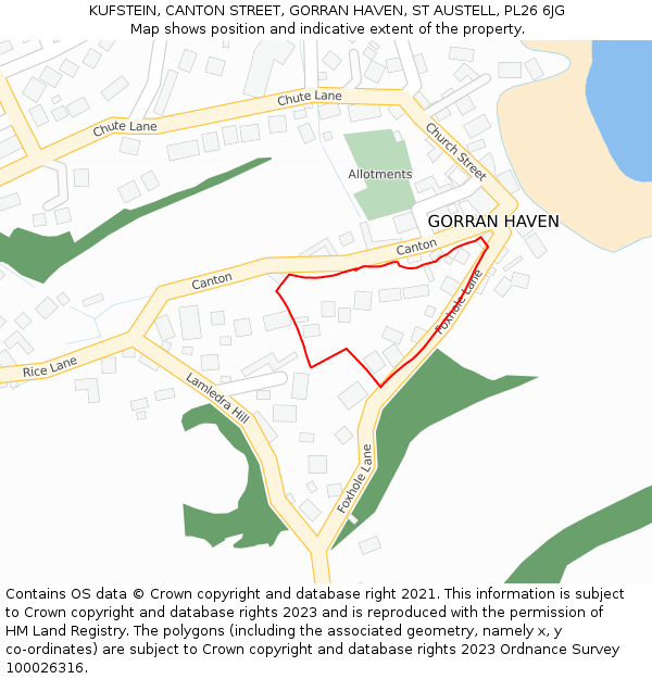 KUFSTEIN, CANTON STREET, GORRAN HAVEN, ST AUSTELL, PL26 6JG: Location map and indicative extent of plot