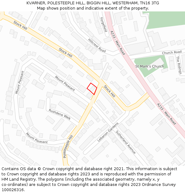 KVARNER, POLESTEEPLE HILL, BIGGIN HILL, WESTERHAM, TN16 3TG: Location map and indicative extent of plot