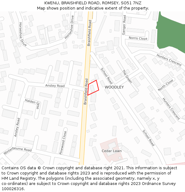 KWENU, BRAISHFIELD ROAD, ROMSEY, SO51 7NZ: Location map and indicative extent of plot