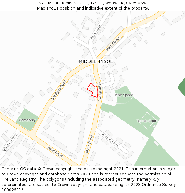 KYLEMORE, MAIN STREET, TYSOE, WARWICK, CV35 0SW: Location map and indicative extent of plot
