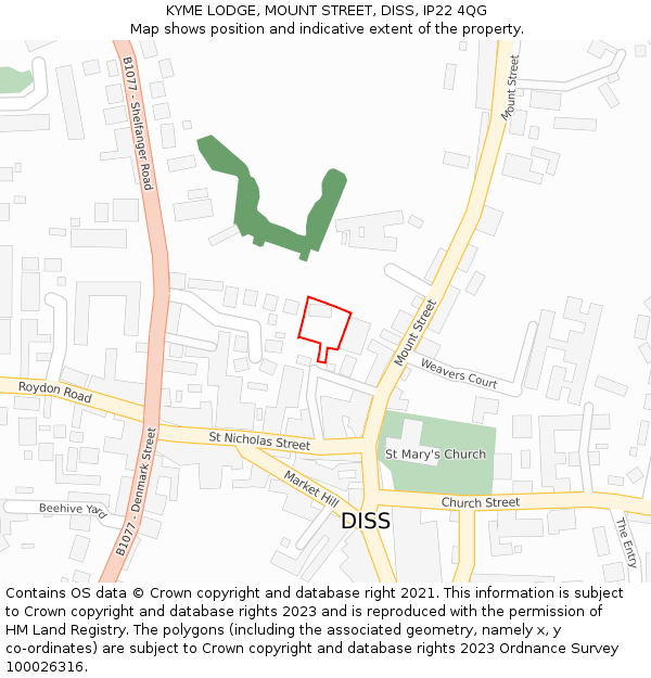 KYME LODGE, MOUNT STREET, DISS, IP22 4QG: Location map and indicative extent of plot