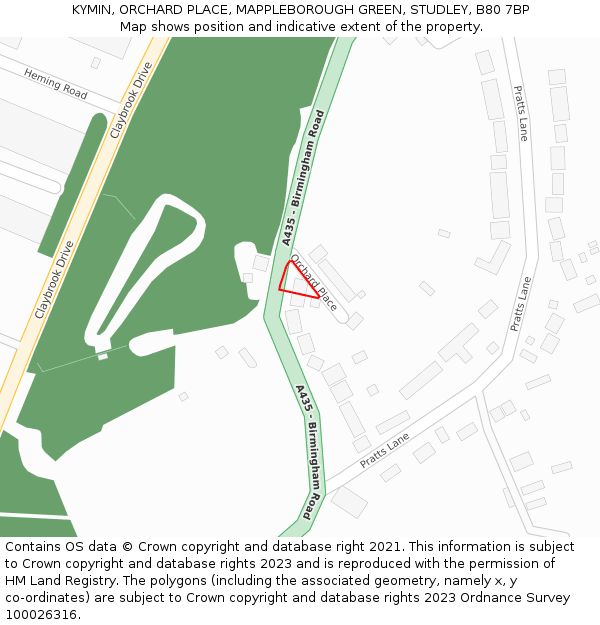 KYMIN, ORCHARD PLACE, MAPPLEBOROUGH GREEN, STUDLEY, B80 7BP: Location map and indicative extent of plot
