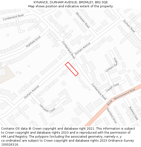 KYNANCE, DURHAM AVENUE, BROMLEY, BR2 0QE: Location map and indicative extent of plot