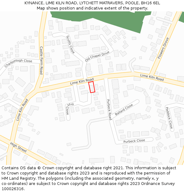 KYNANCE, LIME KILN ROAD, LYTCHETT MATRAVERS, POOLE, BH16 6EL: Location map and indicative extent of plot