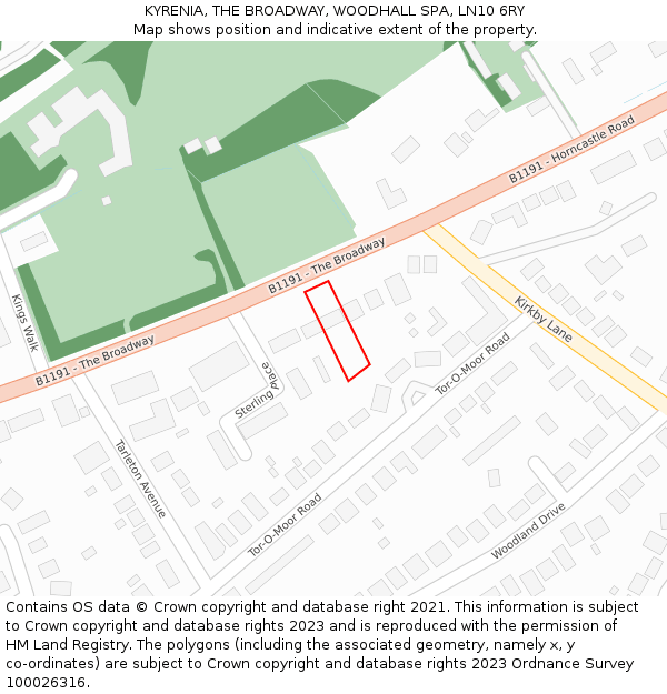 KYRENIA, THE BROADWAY, WOODHALL SPA, LN10 6RY: Location map and indicative extent of plot