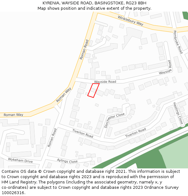 KYRENIA, WAYSIDE ROAD, BASINGSTOKE, RG23 8BH: Location map and indicative extent of plot