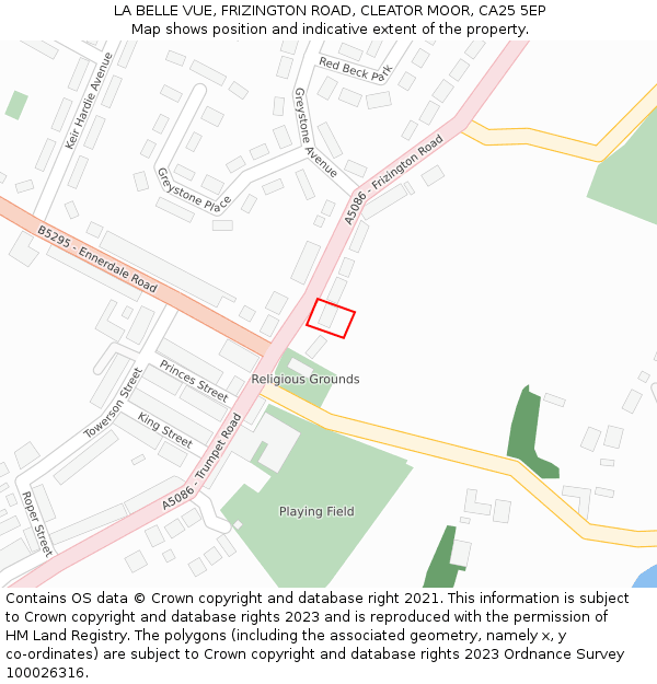 LA BELLE VUE, FRIZINGTON ROAD, CLEATOR MOOR, CA25 5EP: Location map and indicative extent of plot