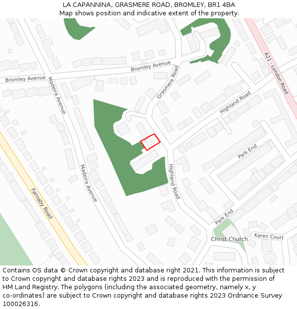 LA CAPANNINA, GRASMERE ROAD, BROMLEY, BR1 4BA: Location map and indicative extent of plot