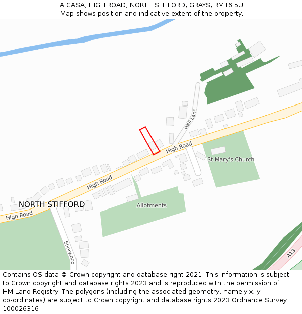 LA CASA, HIGH ROAD, NORTH STIFFORD, GRAYS, RM16 5UE: Location map and indicative extent of plot