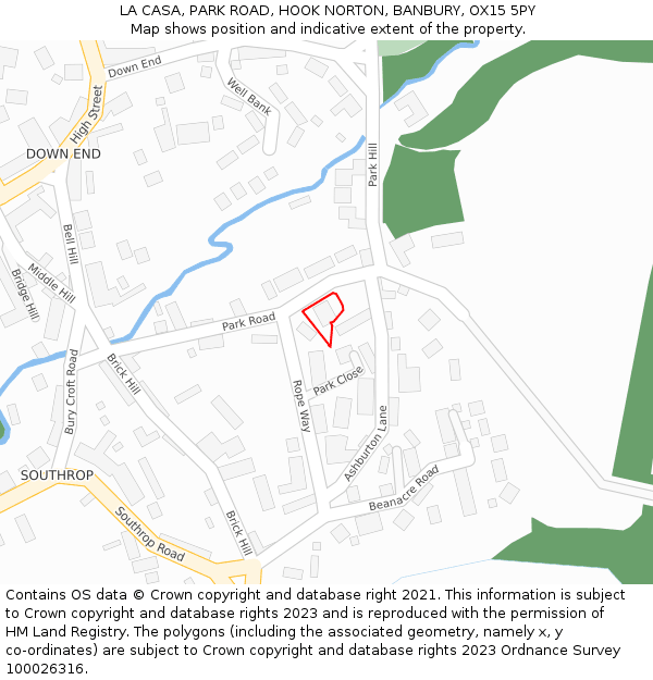 LA CASA, PARK ROAD, HOOK NORTON, BANBURY, OX15 5PY: Location map and indicative extent of plot