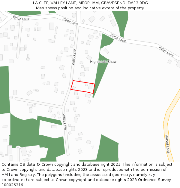 LA CLEF, VALLEY LANE, MEOPHAM, GRAVESEND, DA13 0DG: Location map and indicative extent of plot