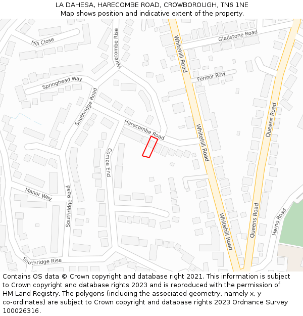 LA DAHESA, HARECOMBE ROAD, CROWBOROUGH, TN6 1NE: Location map and indicative extent of plot
