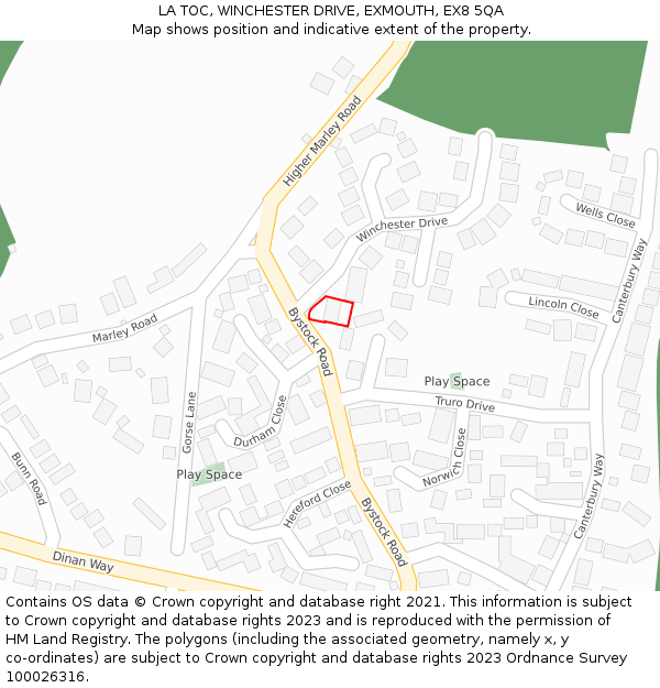LA TOC, WINCHESTER DRIVE, EXMOUTH, EX8 5QA: Location map and indicative extent of plot
