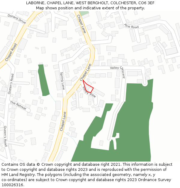 LABORNE, CHAPEL LANE, WEST BERGHOLT, COLCHESTER, CO6 3EF: Location map and indicative extent of plot