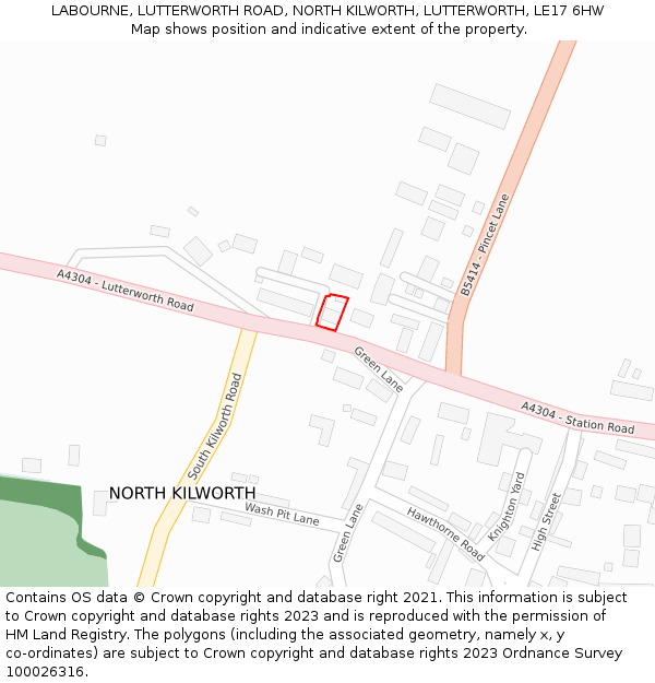 LABOURNE, LUTTERWORTH ROAD, NORTH KILWORTH, LUTTERWORTH, LE17 6HW: Location map and indicative extent of plot