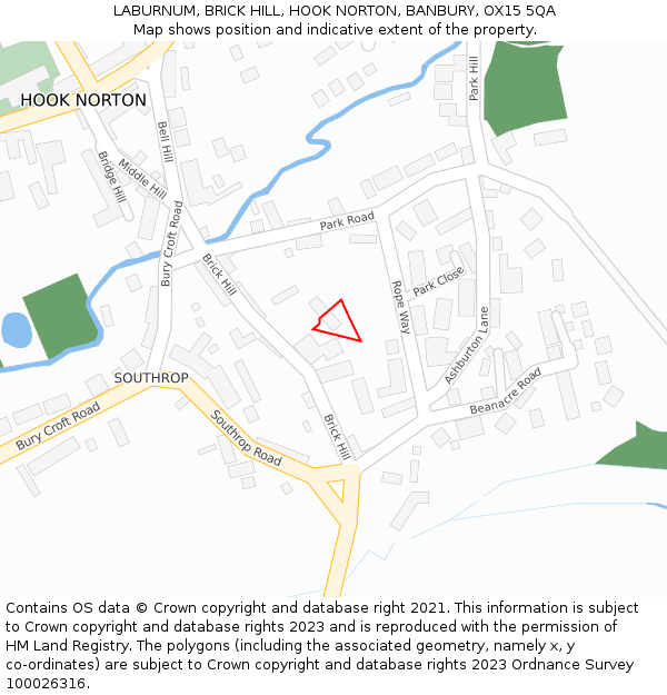 LABURNUM, BRICK HILL, HOOK NORTON, BANBURY, OX15 5QA: Location map and indicative extent of plot