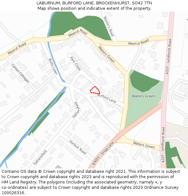 LABURNUM, BURFORD LANE, BROCKENHURST, SO42 7TN: Location map and indicative extent of plot