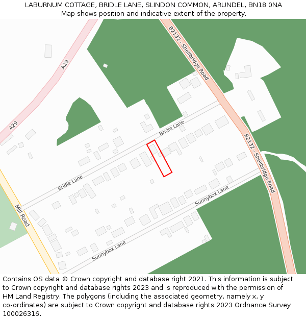 LABURNUM COTTAGE, BRIDLE LANE, SLINDON COMMON, ARUNDEL, BN18 0NA: Location map and indicative extent of plot