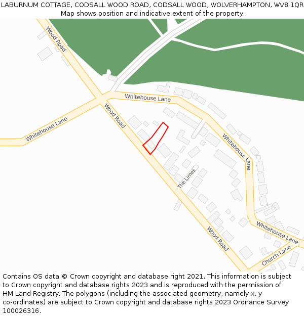 LABURNUM COTTAGE, CODSALL WOOD ROAD, CODSALL WOOD, WOLVERHAMPTON, WV8 1QR: Location map and indicative extent of plot