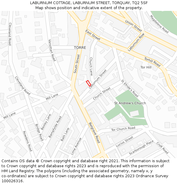 LABURNUM COTTAGE, LABURNUM STREET, TORQUAY, TQ2 5SF: Location map and indicative extent of plot